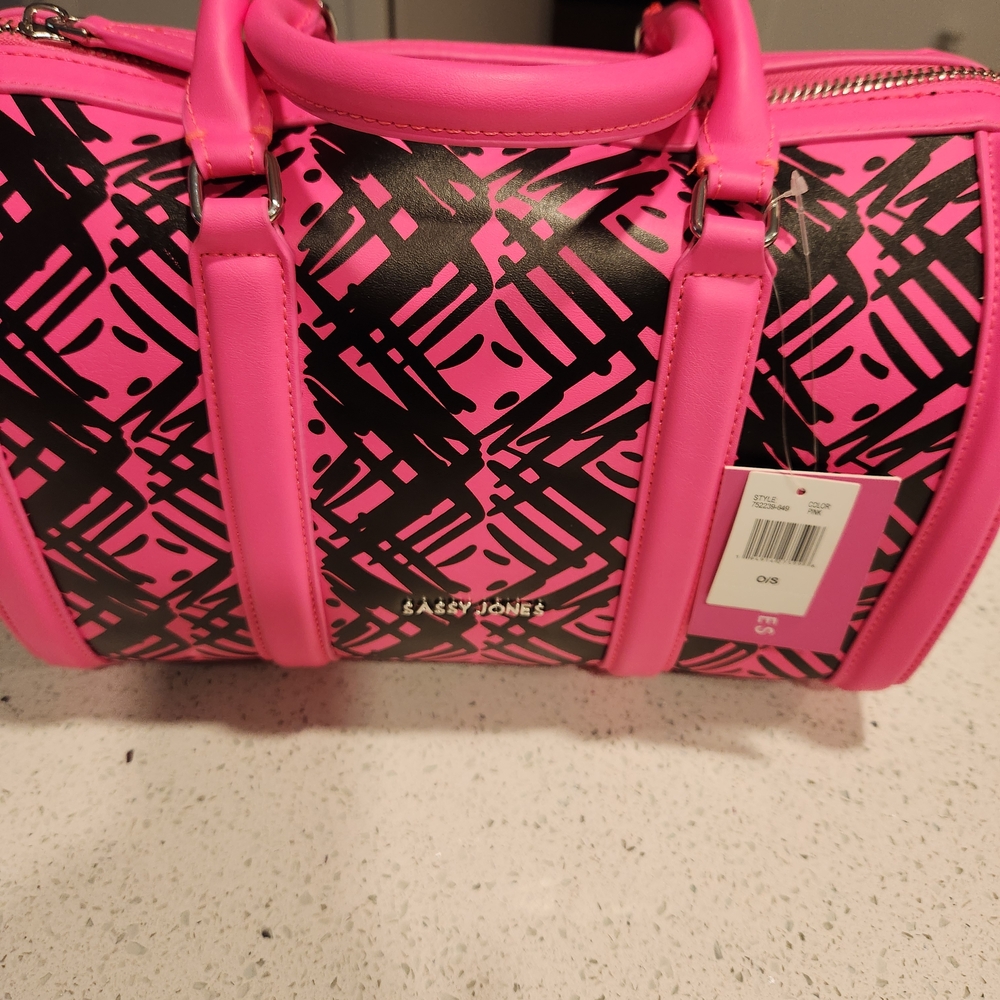 Sassy Jones Pink and Black Geometric Satchel